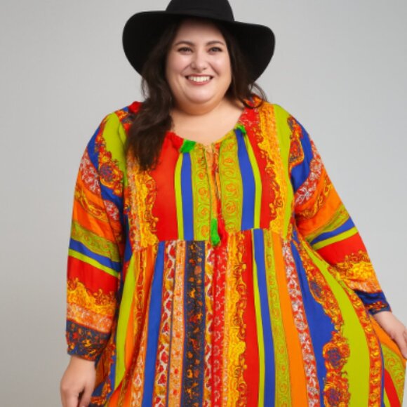 Multi Color FUN Plus Size Boho Tunic - Picture 1 of 4